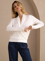 [Hvid] SilkSilky-DK Long Sleeve Wrap Damebluser 003