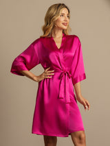 [Rosenrød] SilkSilky-DK 3/4 Sleeve Dame Morgenkåbe 003