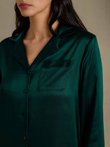 [Mørkegrøn] SilkSilky-DK Long Sleeve Lapel Collar Dame Pyjamas 004