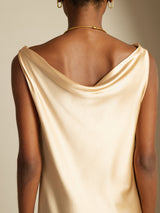 [Champagne] SilkSilky-DK Sleeveless Cowl Neck Kjole 004