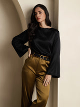 [Sort] SilkSilky-DK Long Sleeve Boat Neck Bluse 006