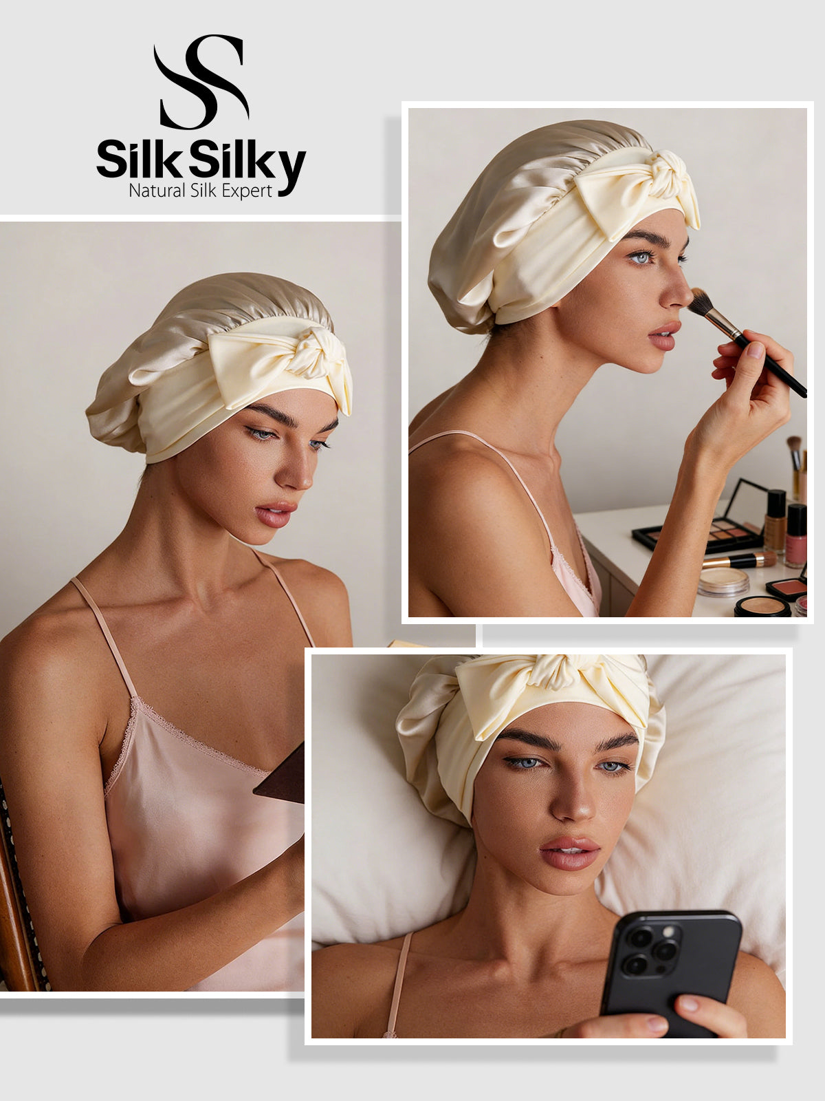[Beige] SilkSilky-DK Silke Sleep Cap 005