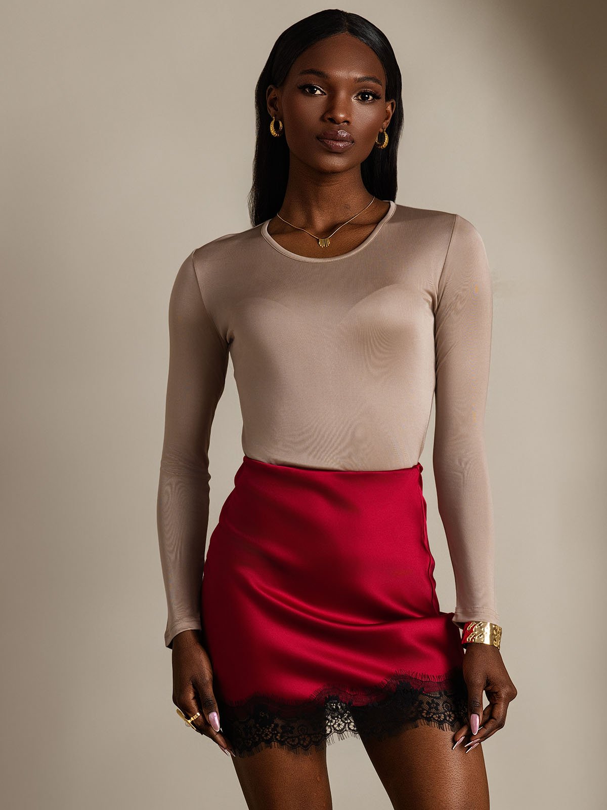 [Kaffe] SilkSilky-DK Silke Long Sleeve Round Neck T-shirt til kvinder 001