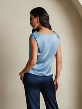 [Gråblå] SilkSilky-DK Cap Sleeve Cowl Neck T-shirt til kvinder 002