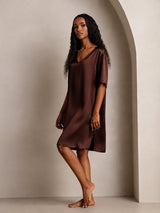 [Brun] SilkSilky-DK Half Sleeve V Neck Natkjole 007