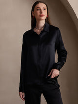 [Sort] SilkSilky-DK Long Sleeve Lapel Collar Dameskjorte 003