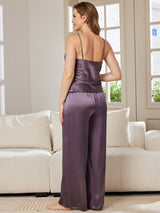 [Lilla Grå] SilkSilky-DK Spaghetti Rem V Hals Camisole Sæt 002