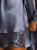 [Stål Blå] SilkSilky-DK Silke Spaghetti Rem Womens Pajamas 005