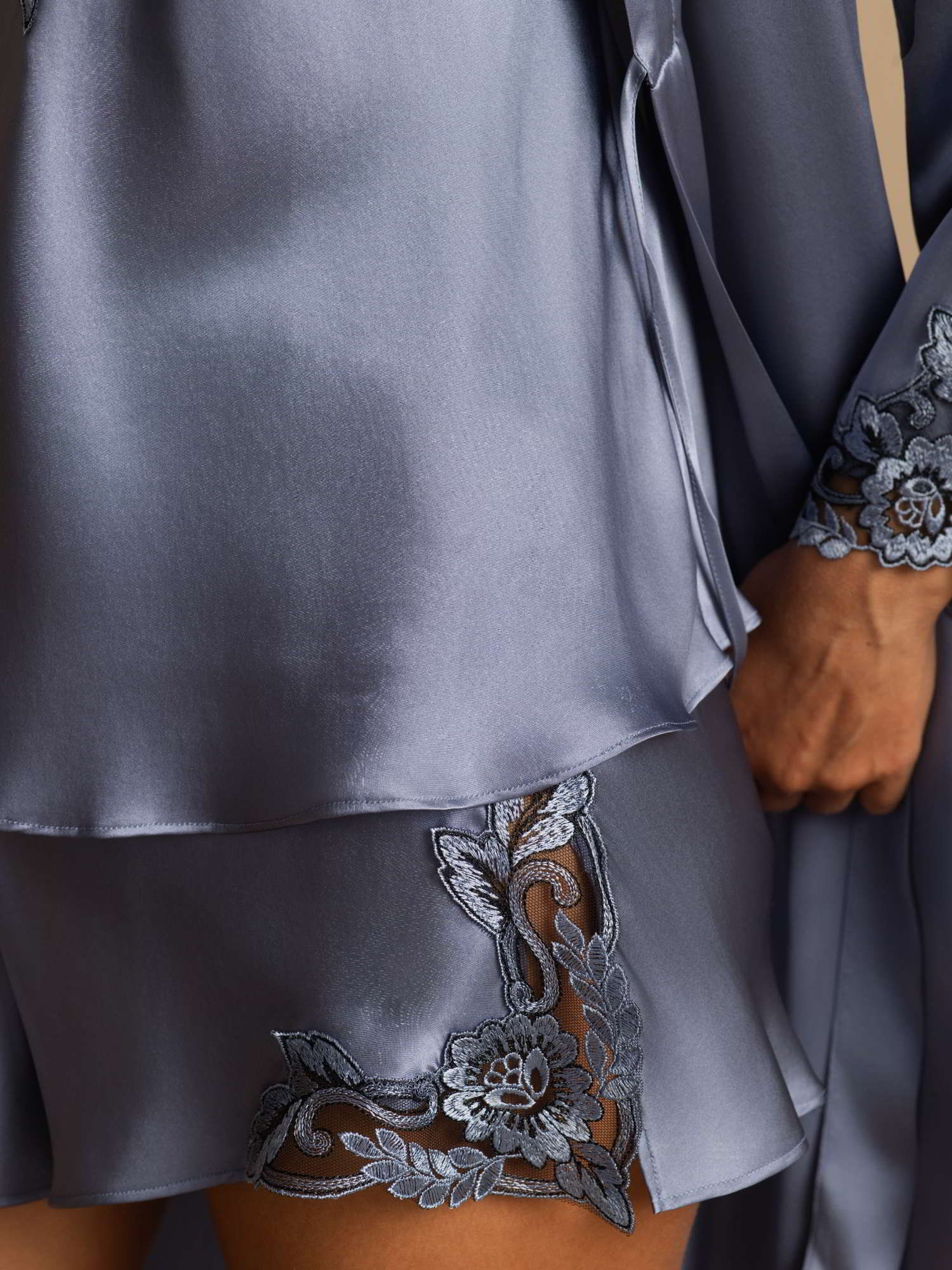 [Stål Blå] SilkSilky-DK Silke Womens Pajamas 005