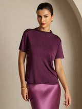 [Lilla] SilkSilky-DK Short Sleeve T-shirt til kvinder 005