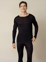 [Sort] SilkSilky-DK Langærmet Rund Hals Herre Lange Underbukser 004