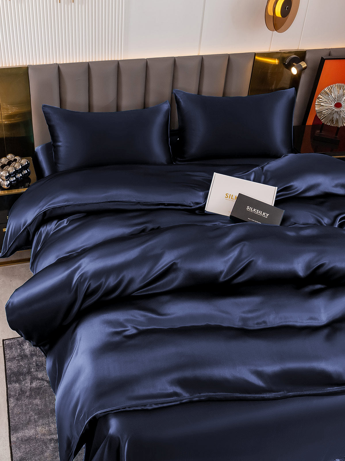 [Mørkeblå] SilkSilky-DK 19Momme Bedding Set 004