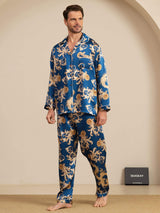 [Navy Drage] SilkSilky-DK Long Sleeve Notch Collar Pyjamas til Mænd 004