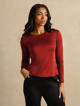 [Brændt Mursten] SilkSilky-DK Long Sleeve Crew Neck T-shirt til kvinder 001