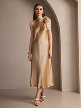 [Champagne] SilkSilky-DK Sleeveless Halter Kjole 005