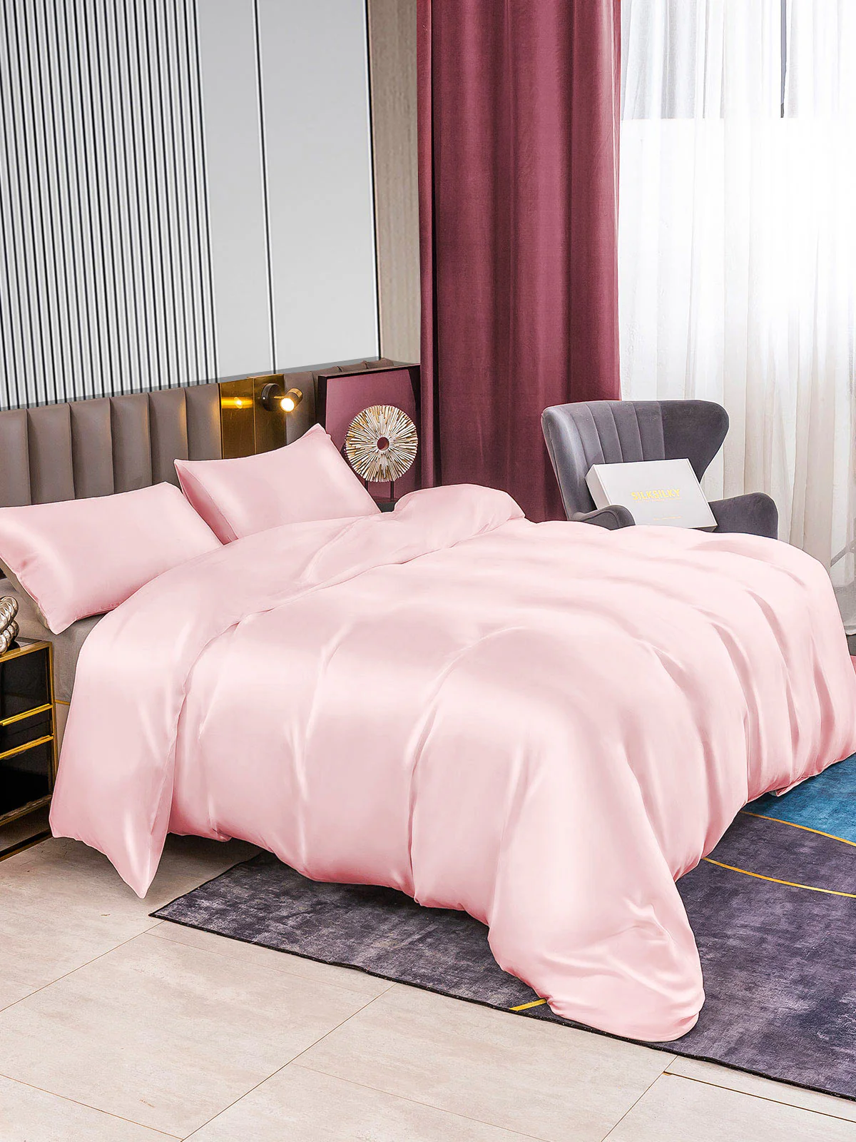 [Lyserød] SilkSilky-DK 22Momme Bedding Set 002