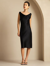 [Sort] SilkSilky-DK Sleeveless Cowl Neck Kjole 005
