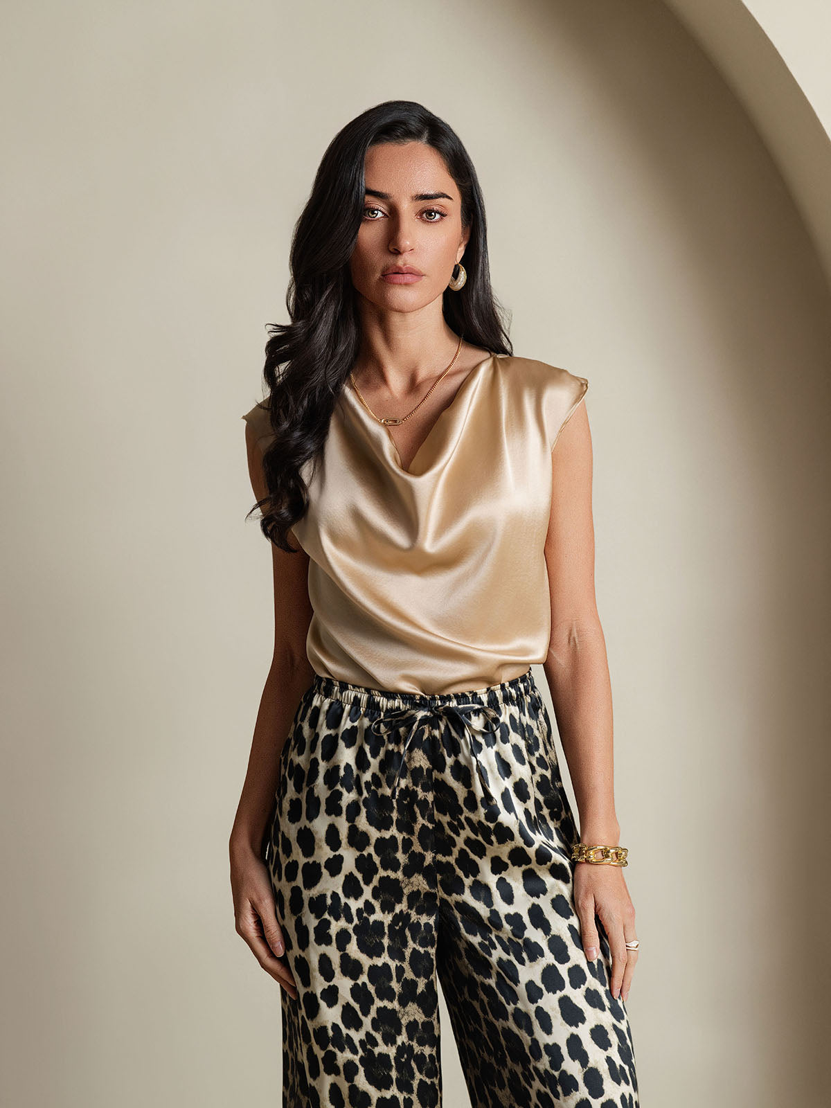 [Champagne] SilkSilky-DK 19Momme Silke Womens T-Shirt 006
