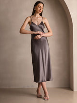 [Mørk Kaki] SilkSilky-DK Sleeveless V Neck Kjole 006