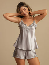 [Lysegrå] SilkSilky-DK Sleeveless V Neck Camisole Sæt 006