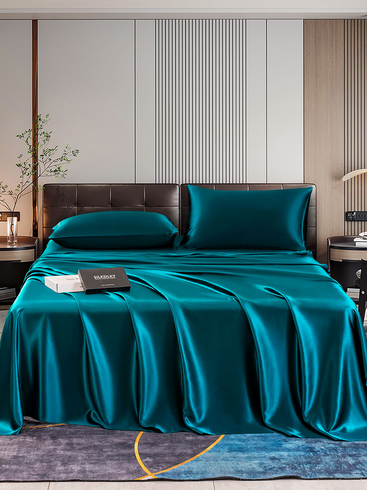 [Blågrøn] SilkSilky-DK 22Momme Bedding Set 001