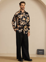 [Sort Drage] SilkSilky-DK Long Sleeve Lapel Collar Herreskjorte 008