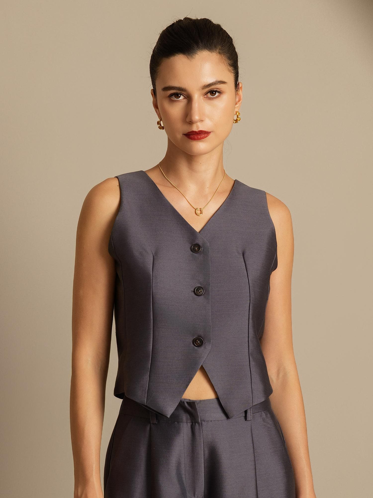 [Grå] SilkSilky-DK 32Momme Silke Womens Vest 001