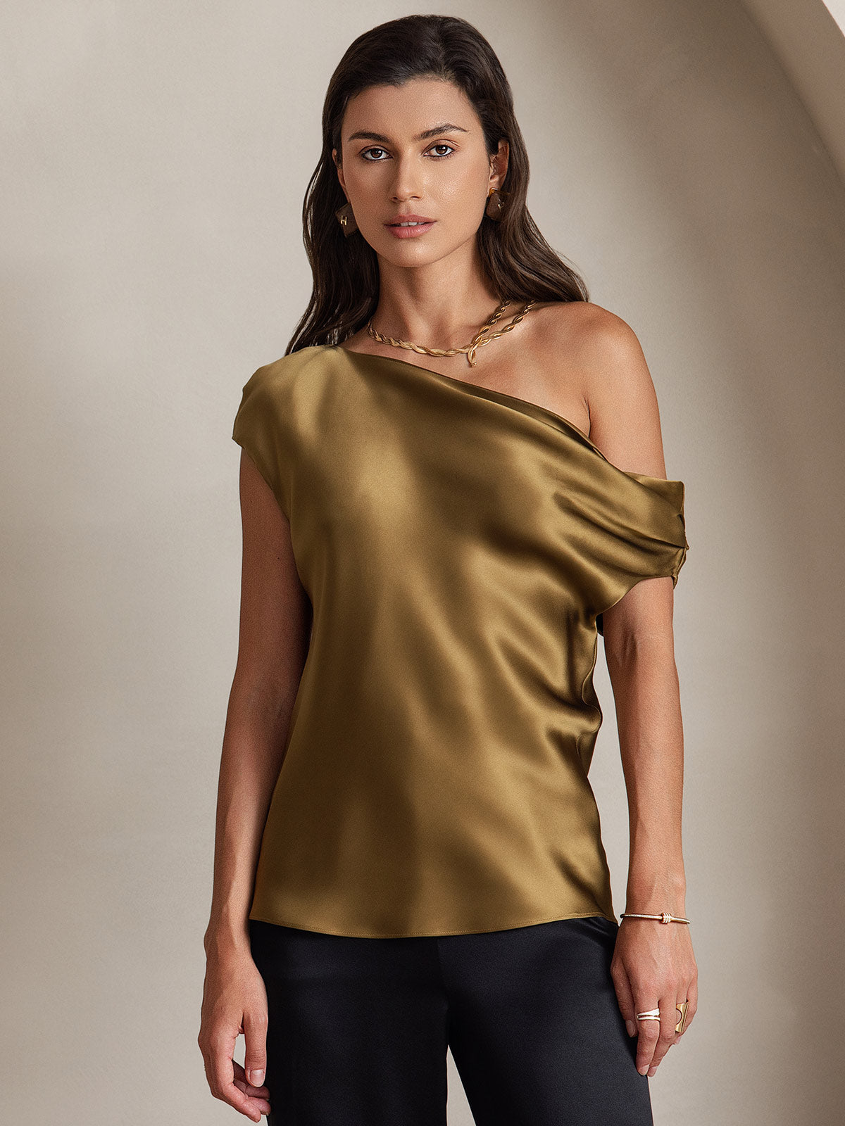 SilkSilky-DK 19Momme Silke Womens T-Shirt Brun 001