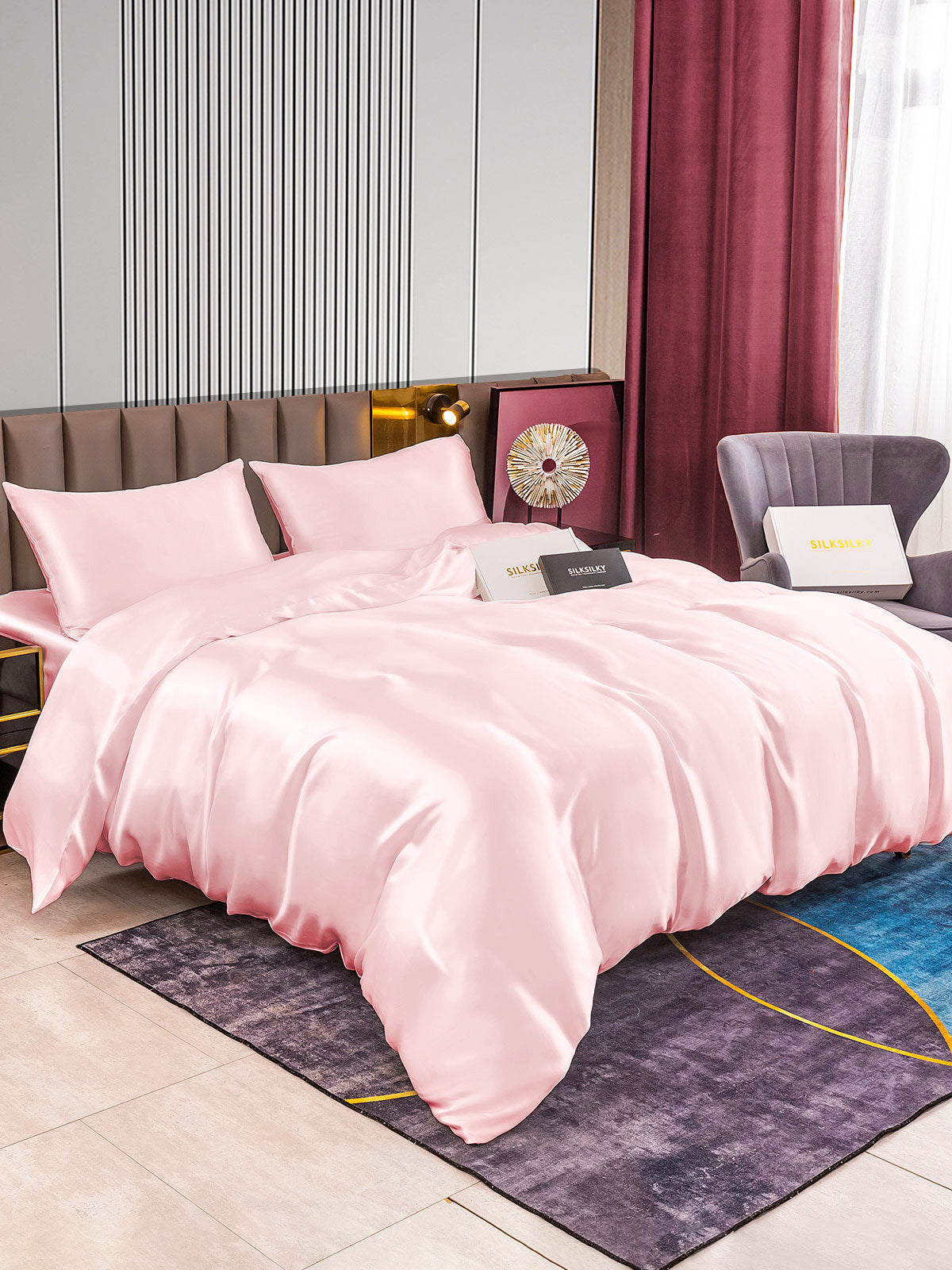 [Lyserød] SilkSilky-DK 22Momme Bedding Set 002