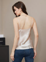 [Beige] SilkSilky-DK Spaghetti Strap V Neck Camisole Top 002