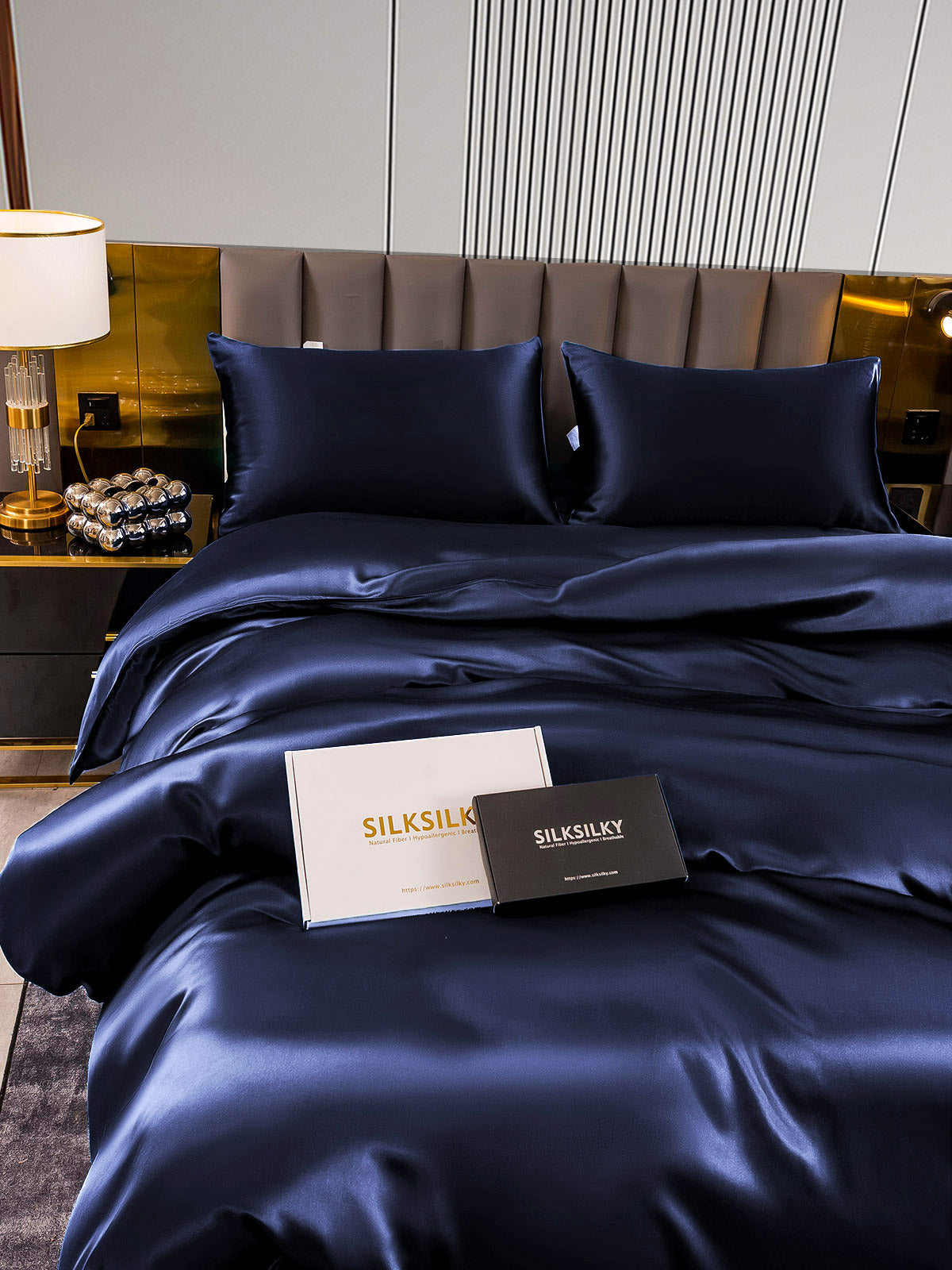 [Mørkeblå] SilkSilky-DK 22Momme Bedding Set 004