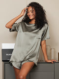 SilkSilky-DK-Pure-Silk-Short-Sleeve-Round-Neck-Dame-Pyjamas-Grågrøn-001