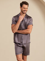 [Lilla Grå] SilkSilky-DK Short Sleeve Lapel Collar Pyjamas til Mænd 005