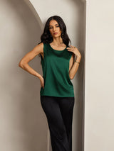 [Mørkegrøn] SilkSilky-DK Sleeveless Round Neck Camisole Top 007