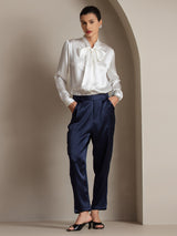 [Hvid] SilkSilky-DK Long Sleeve Tie Neck Damebluser 006