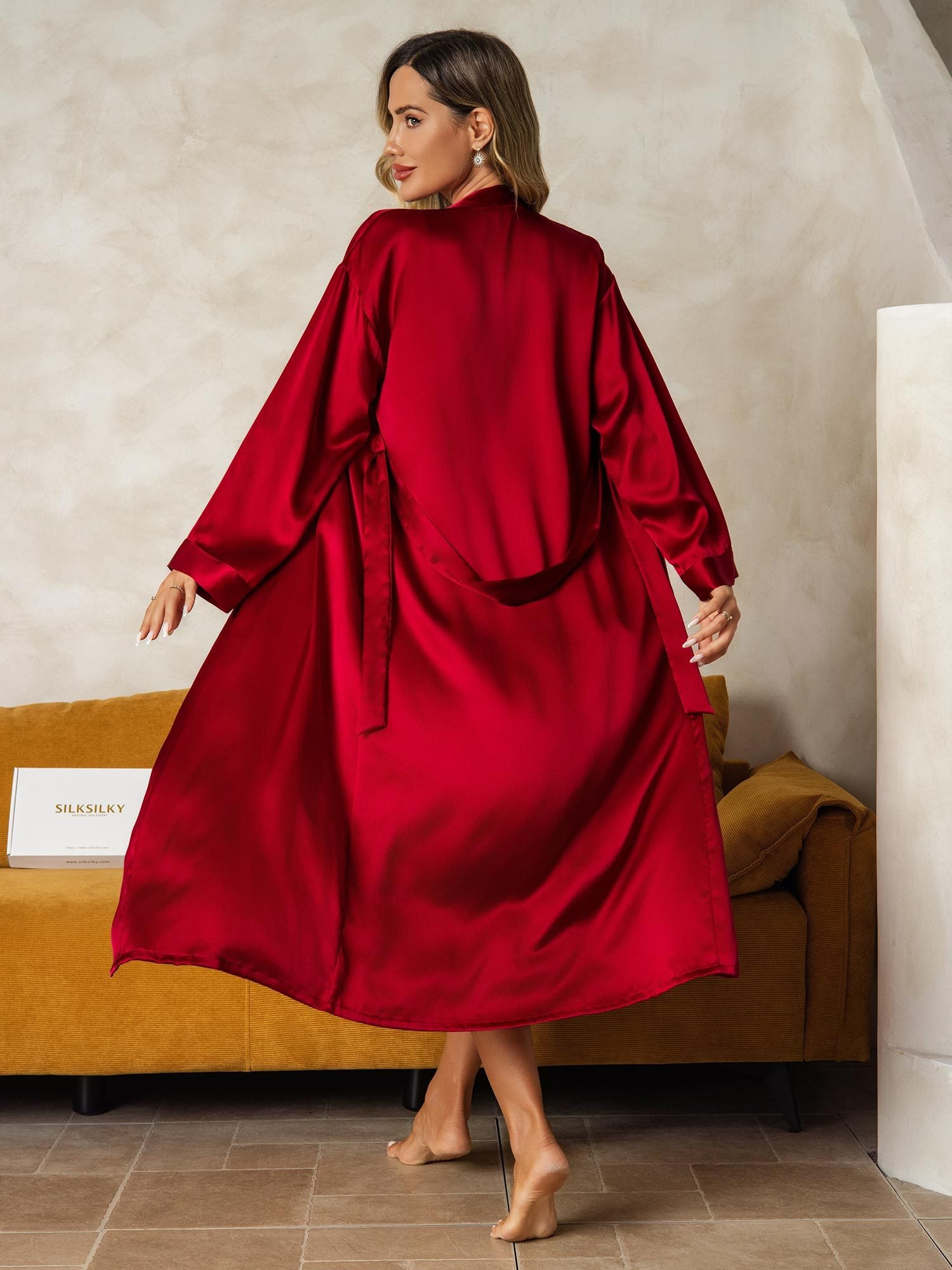 [Vin] SilkSilky-DK Silke Wrap Natkjole & Morgenkåbe Sæt 003