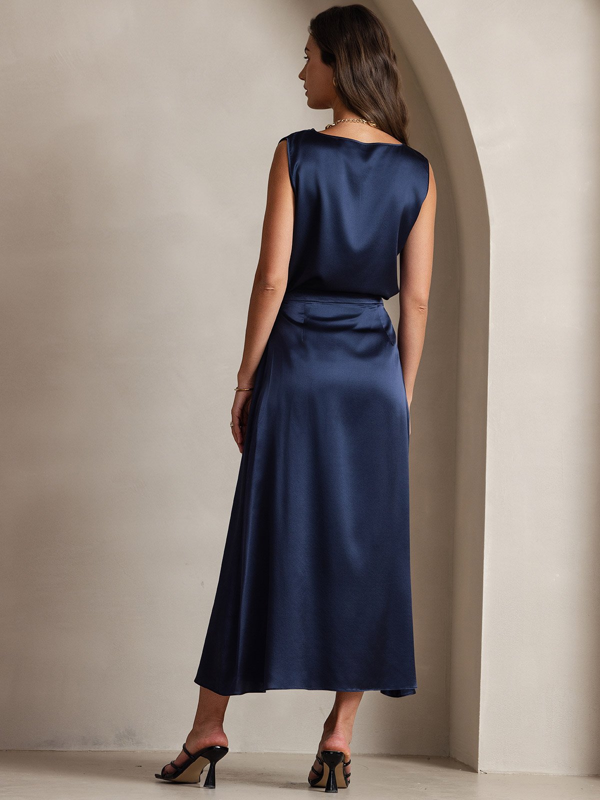 [Mørkeblå] SilkSilky-DK 19Momme Silke Skirt 004