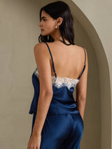 [Mørkeblå] SilkSilky-DK Spaghetti Strap V Neck Camisole Top 002