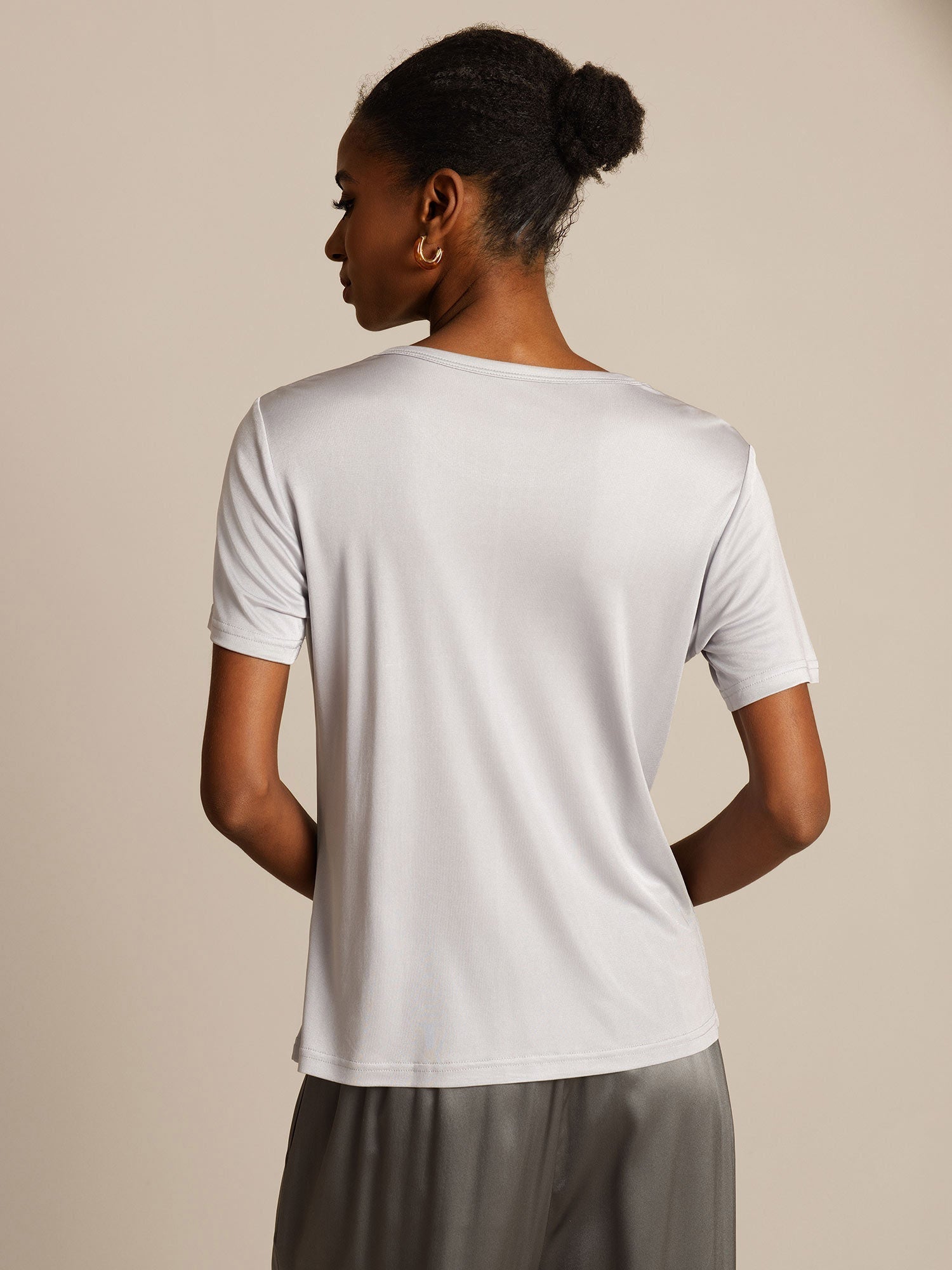 [Sølv] SilkSilky-DK Kort ærme Rund Hals T-shirt til kvinder 002