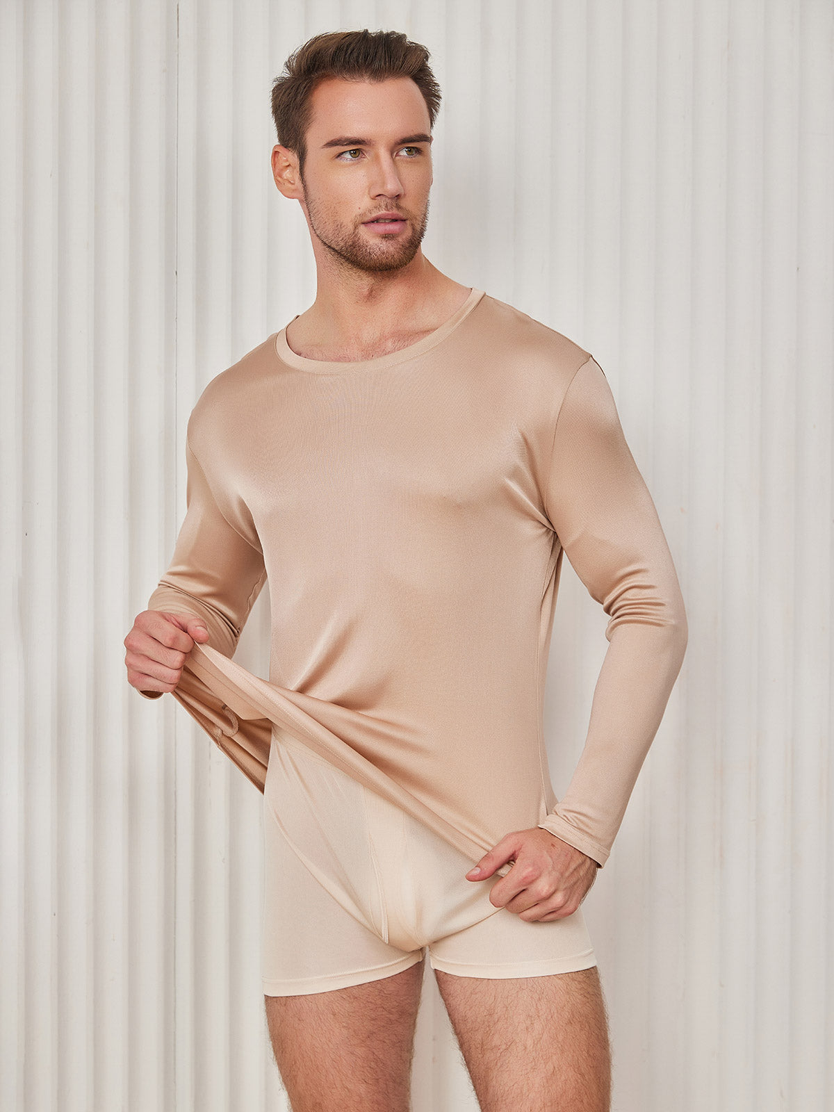 SilkSilky-DK-Silk-Knitted-Long-Sleeve-Round-Neck-Herre-T-shirt-Beige-002