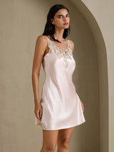 [Lyserød] SilkSilky-DK Sleeveless V Neck Natkjole 005
