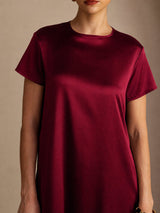 [Mørkerød] SilkSilky-DK Short Sleeve Crew Neck Kjole 004