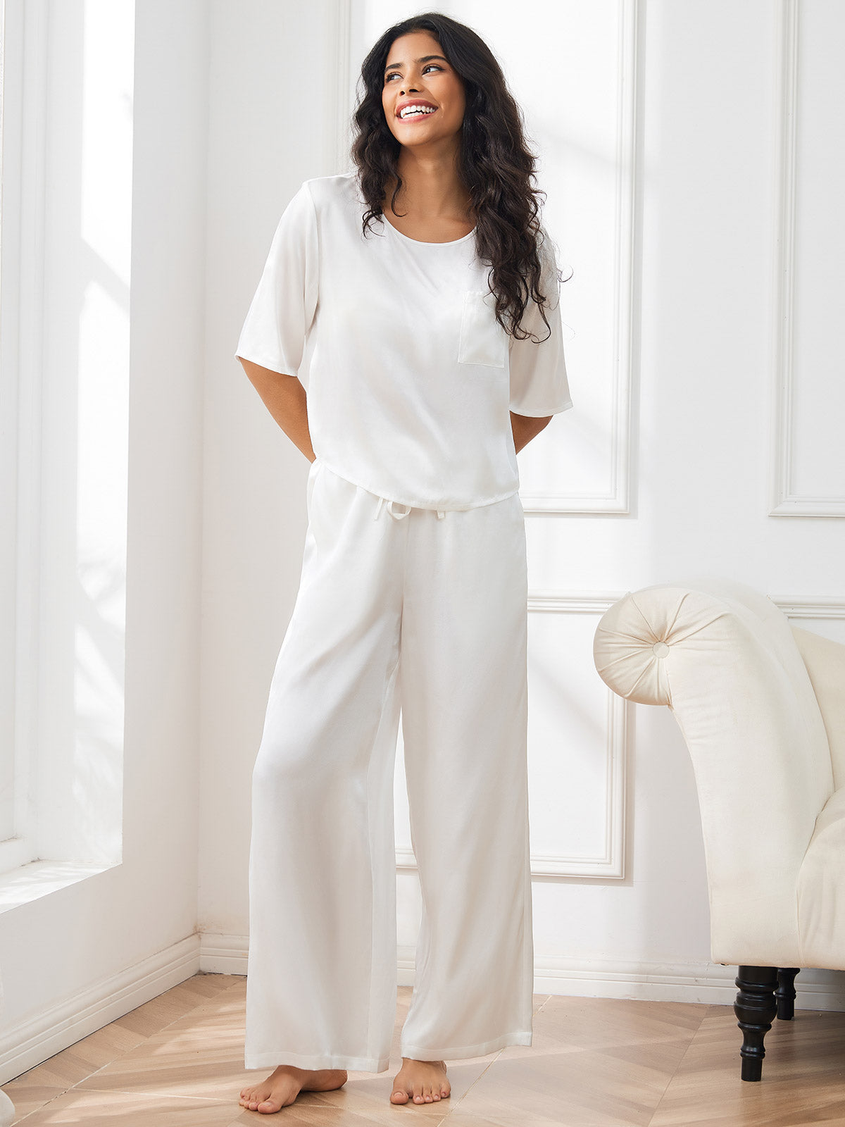 [Hvid] SilkSilky-DK Womens Pajamas 005