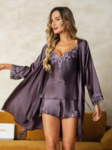 [Lilla Grå] SilkSilky-DK Silke Spaghetti Rem Womens Pajamas 001