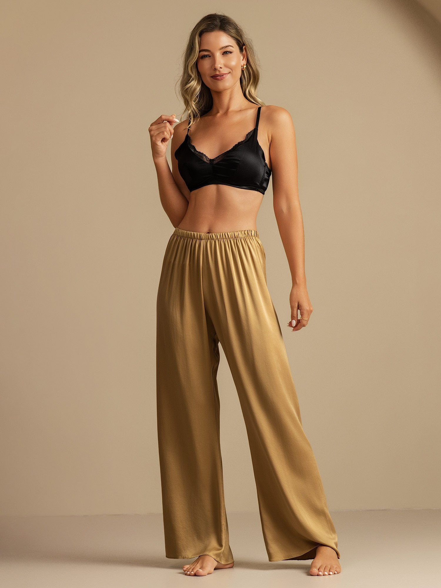 [Tan] SilkSilky-DK 19Momme Silke Womens Sleep Bottoms 006,