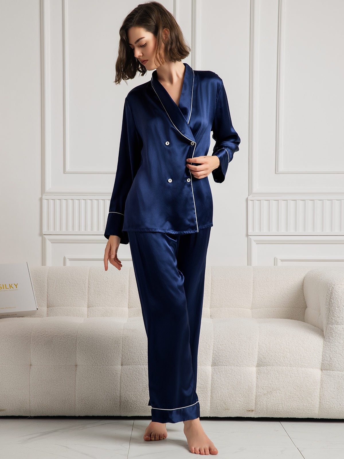 SilkSilky-DK Womens Pajamas Mørkeblå 004