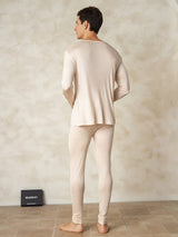 [Tan] SilkSilky-DK Langærmet Rund Hals Herre Lange Underbukser 002