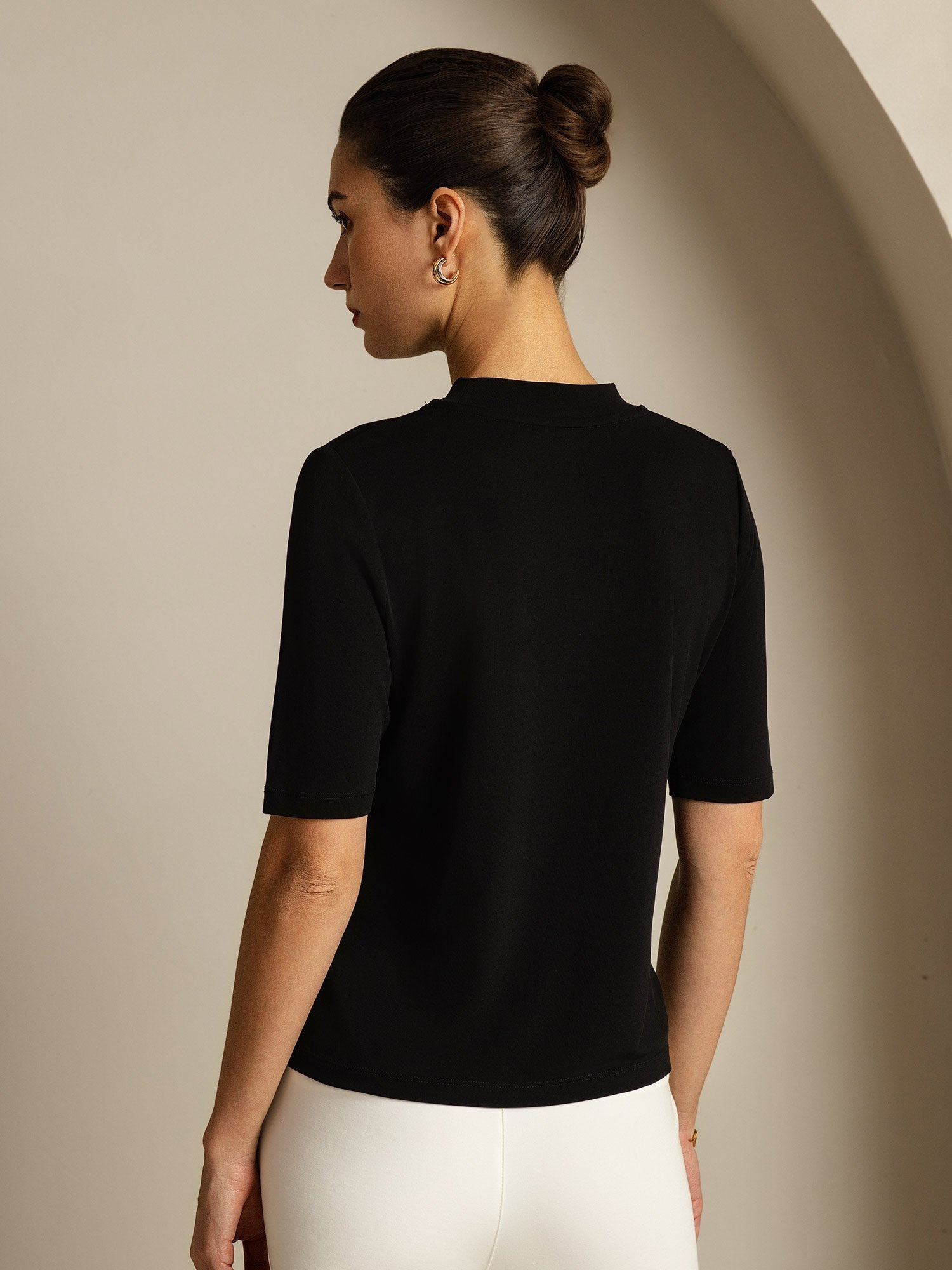 [Sort] SilkSilky-DK Half Sleeve Crew Neck T-shirt til kvinder 002