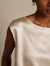 [Beige] SilkSilky-DK Cap Sleeve Round Neck T-shirt til kvinder 005