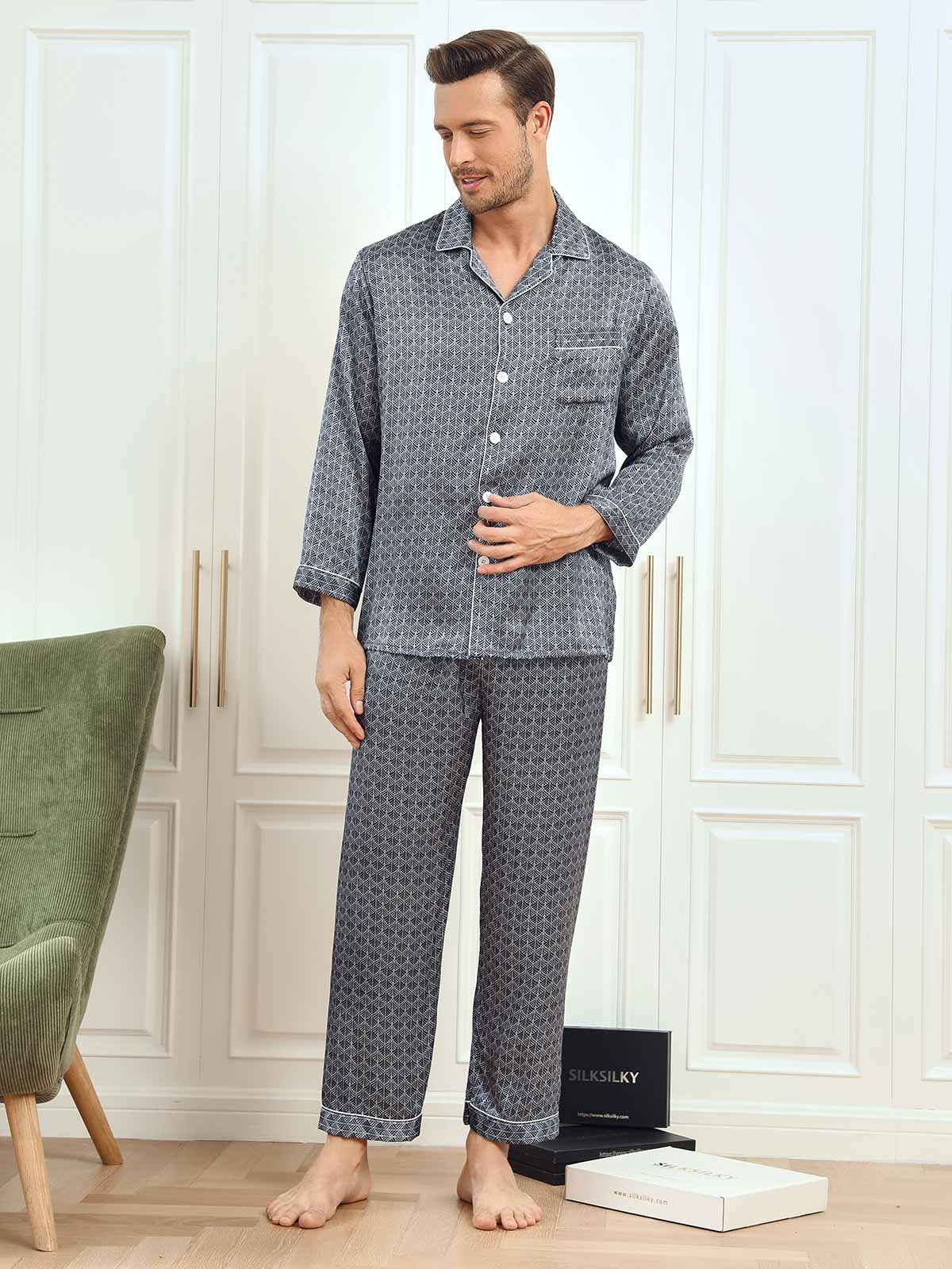 [Marine Ginkgo] SilkSilky-DK 19Momme Mens Pajamas 004